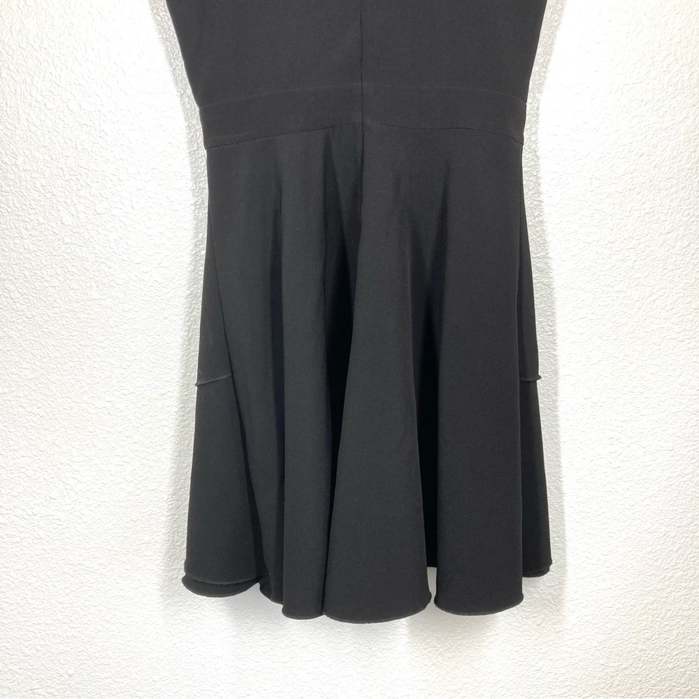 Aqua Women's Black Sleeve Less Mini Dress Small Deep V Neck Ruffled Skirt - Picture 11 of 14